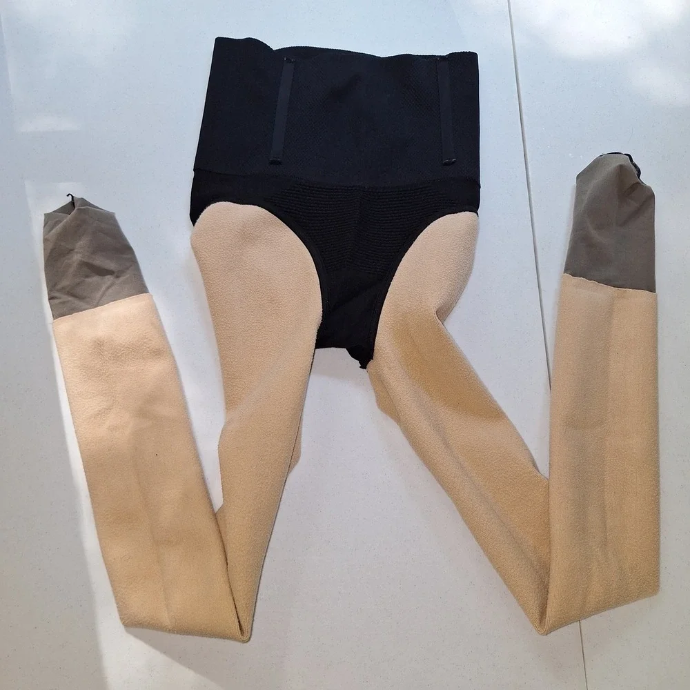 Y2K Soft Girl Layering Compression Shaping High Waist Footed Tights Black S